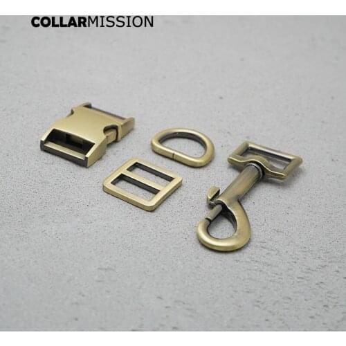 Metal buckle+Tri-Glid+D ring+metal dog clasp/set) retailing copper 20mm for DIY dog collar leash set harness DIY parts
