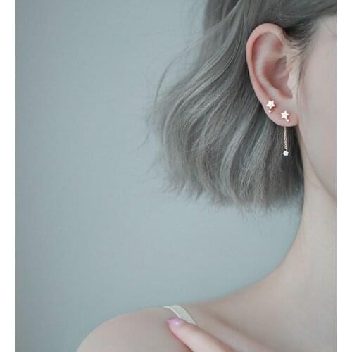 Cute Asymmetry Star Tassel Stud Earrings Fashion Simple Silver Plated Stud Earrings Girls Student Jewelry Birthday Party Gifts