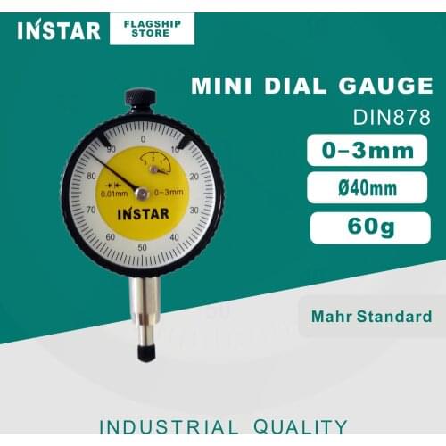 INSTAR Dial Indicator Mini 0-3mm Dial Gauge Mahr Standard Industrial Quality 0.01mm