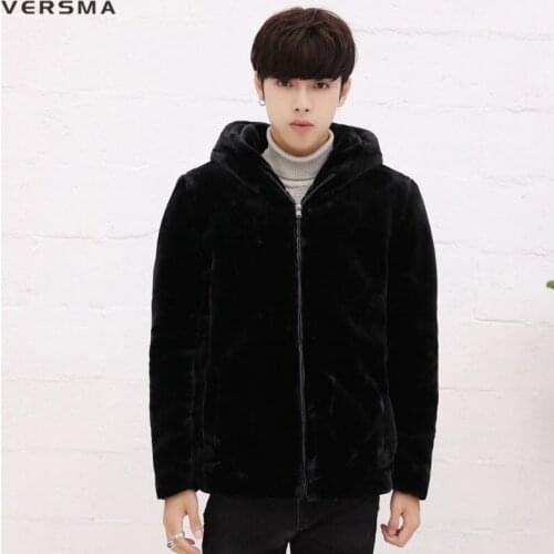 VERSMA Korean Style Clothing Men Slim Fit Faux Fur Fabric Jackat Coat Thick Velvet Youth Russian Winter Coats Men Dropshipping