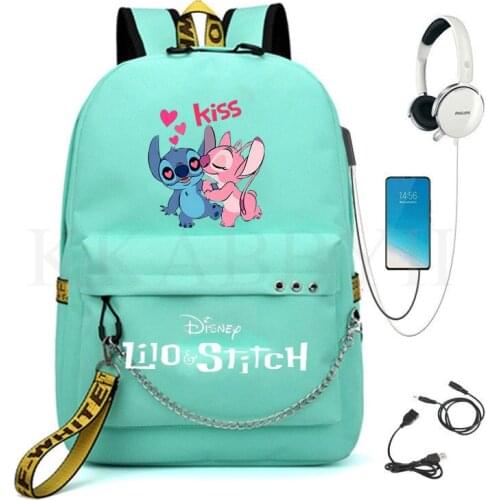 Stitch Backpack Men Women USB Charge Knapsack Boys Girls Kids Cartoon Rucksack Students School Bags