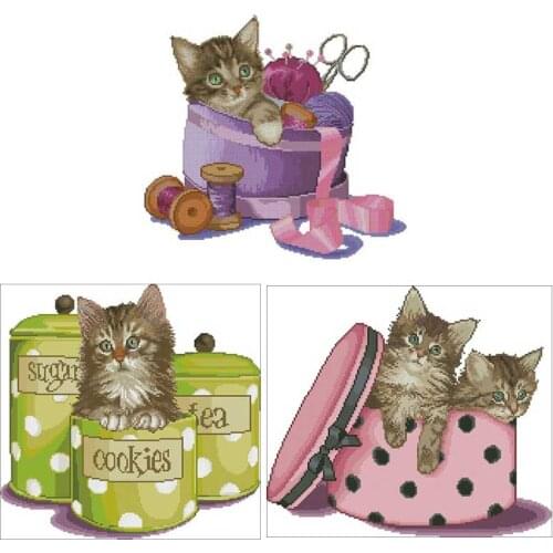 Cat in the box patterns counted 11CT 14CT 18CT Cross Stitch Set DIY Chinese Cross-stitch Kits Embroidery Needlework Home Decor
