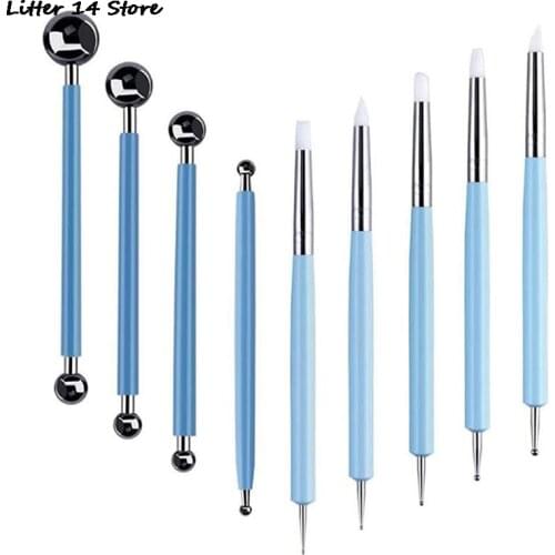 Double Headed Modelling Ball Carving Tools Set Stainless Steel Pill Bar Shape Smooth Polymer Clay Shaping Stick 9PCS