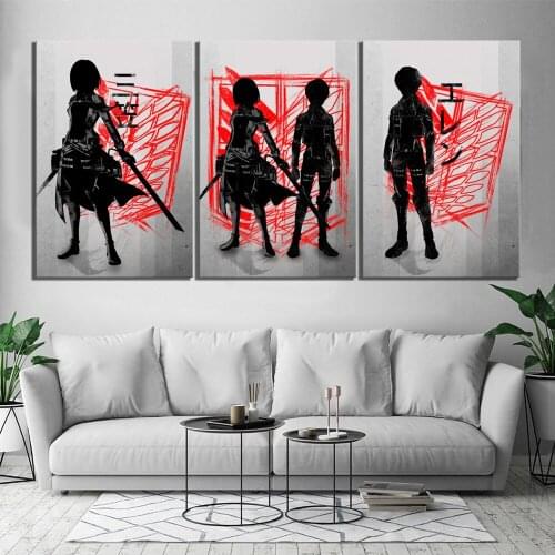 Wall Art Home Decor Canvas 3 Panel Attack On Titan Anime Print Painting Fashion Modular Picture Posters Modern For Living Room