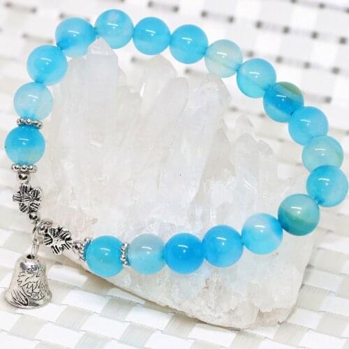 Sky blue natural stone carnelian agat onyx round beads bracelets for women 8mm wholesale price jewelry 7.5inch B2057