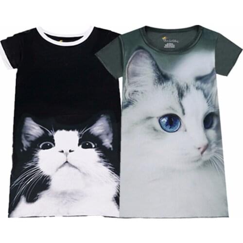 Brand New Summer Girls Dress Children Cat 3 Digital Printing Nightgown Kids Sleepwear Girl Nightgowns for 3-10Years