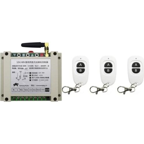 New DC12V 24V 36V 48V 10A 2CH RF Wireless Switch Relay Receiver Remote Controllers & 3* White AB keys Waterproof Transmitter
