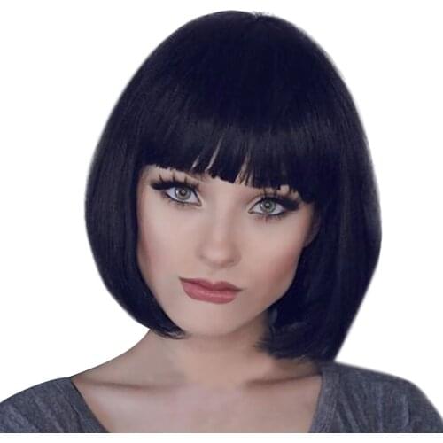 Human Hair Straight Bob Short Women Wig Cosplay Costume Safe Full Wigs