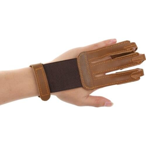 Cow Leather Archery 3 Fingers Glove For Hunting Archery Finger Hand Protector Guard 19 x 6.8 cm