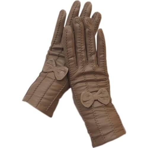 Gloves 2020 new ladies sheep leather gloves dark beige leather fashion winter warmth beautiful free shipping genuine leather dri