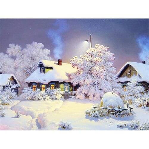 Landscape Nature Winter Scenery DIY 11CT Embroidery Cross Stitch Kits Craft Needlework Set Cotton Thread Print Canvas Home Room