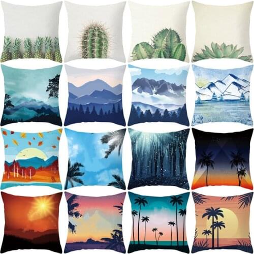 Landscape Painting Cushion Cover Home Sofa Decorative Pillowcase Polyester 45x45 Throw Pillow Home Decor Pillow Case Cover
