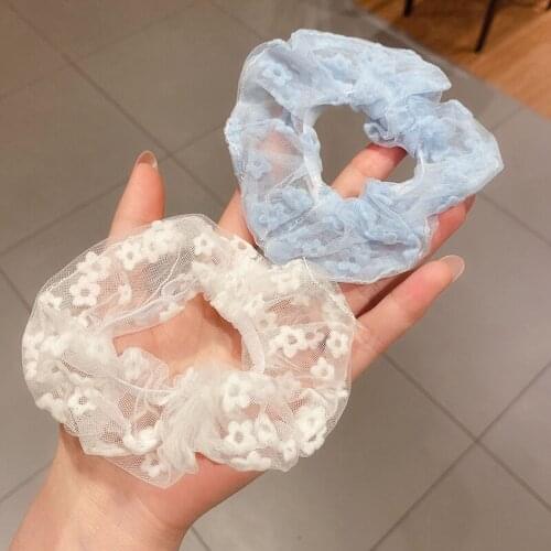 Super Fairy Lace Floral Mesh Scrunchies Women Romantic white Pink Hair Rope Transparent Tulle Organza Hair Ties Hair Accessories