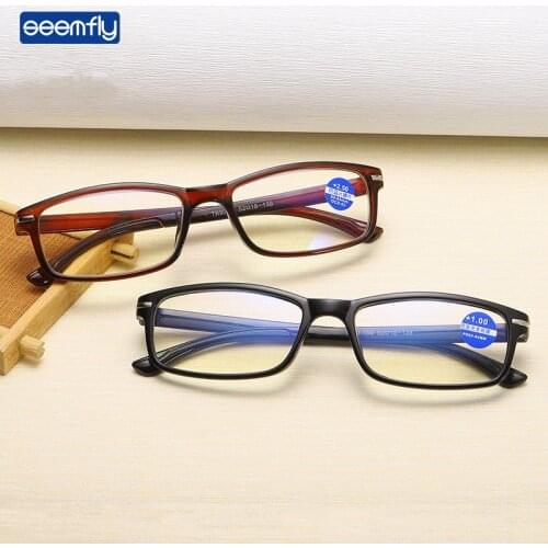 Seemfly Anti-blue Light TR90 Reading Glasses Classic Square Frame Hyperopia Prescription Eyeglasses Unisex With Degree+1.0to+4.0