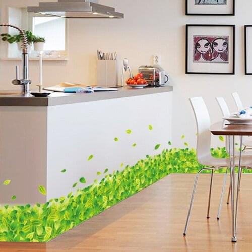 Green leaves wall stickers Vinyl DIY skirting Wall Decals For Living room kitchen cabinet baseboard Decor wallpaper