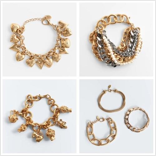 Vedawas Vintage ZA Bracelets Retro Multi Layer Pearl Link Bracelet for Women Design Heart Shaped Beaded Bracelet Party Jewelry