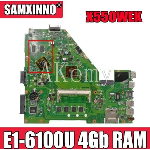X550WE Motherboard E1-6100U 4Gb RAM For Asus X550W X550WE X550W D552W X552WE Laptop motherboard X550WE Mainboard test 100% OK