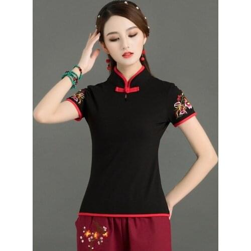 Ladies Chinese Tops Blouses Chinese Traditional Top Embroidery Short Sleeve Cheongsam Style Shirt WomenS Qipao Top Ethnic T1975
