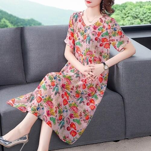 2021 Spring Summer Floral Mulberry Silk Midi Dress Vintage 4XL Plus Size Print Runway Dress Elegant Women Bodycon Party Vestidos