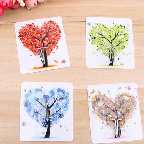 1pcs Adhesive Hook Printing Towel Hanger Family Robe Hats Bag Key Adhesive Wall Hooks Kitchen Bathroom Random Color