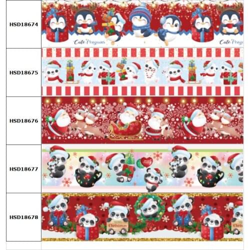 10yard Christimas Festival Cute Panda Printed Grosgrain Ribbon Accessory Hairbow Headwear Decoration DIY Wholesale OEM 38MM 75MM
