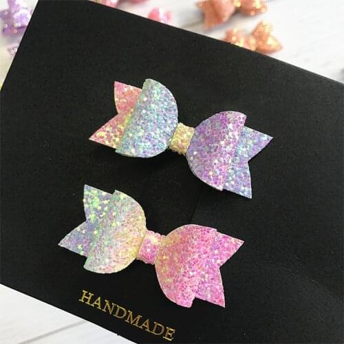 2PCS/Set Handmade Mini Sequins Little Girls Hair Bows Clips Shiny Glitter Cute Hairpins Daily Barrettes Butterfly Hair Clips