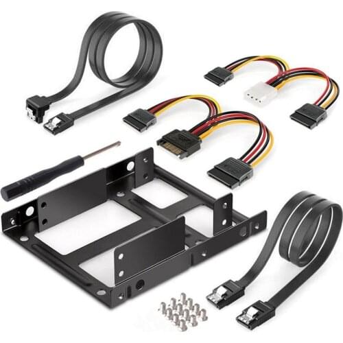 2X 2.5 Inch SSD To 3.5 Inch Internal Hard Disk Drive Mounting Kit Bracket With SATA Data Cables And Power Cables