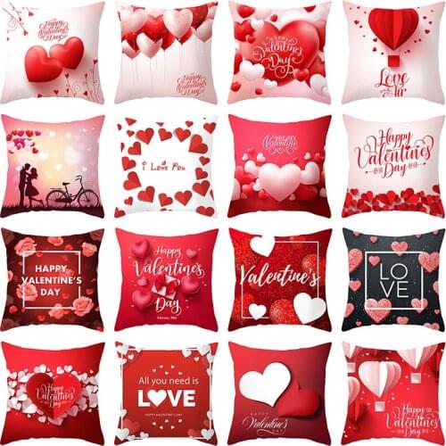 2021 Valentines Day Gifts Heart Love Print Decorative Pillowcase Polyester Cushion Cover Throw Pillow Sofa Decoration 45*45
