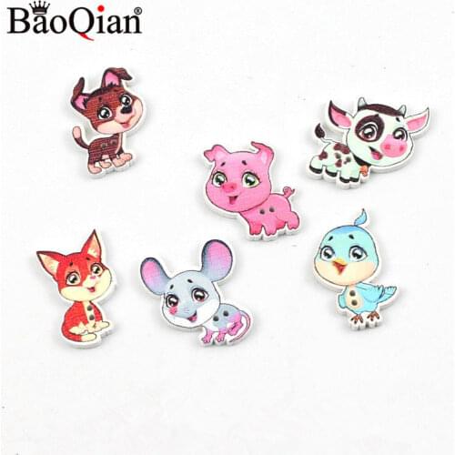 50Pcs Mixed Animals Shape 2-Hole Wooden Buttons For Garment Sewing Accessories DIY Scrapbooking Decorative Buttons Crafts