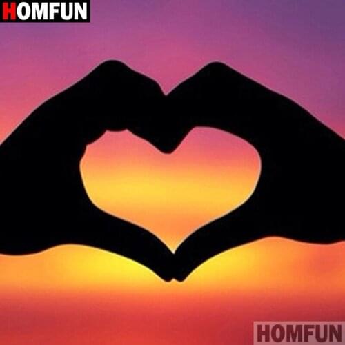 HOMFUN Full Square/Round Drill 5D DIY Diamond Painting "Hand sunset heart" 3D Diamond Embroidery Cross Stitch Home Decor A20194