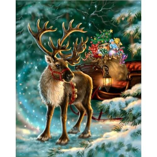 Diamond Mosaic 5D DIY Diamond Painting Full Square Round 3D Embroidery Christmas Deer Pictures of Rhinestones Wall Decor DF650
