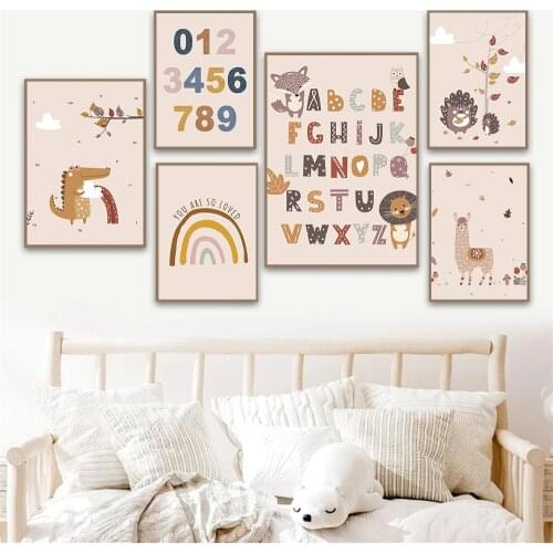 Alpaca Crocodile Nursery Print Rainbow Alphabet Canvas Poster Fox Lion Animal Wall Art Painting Pictures Nordic Baby Room Decor