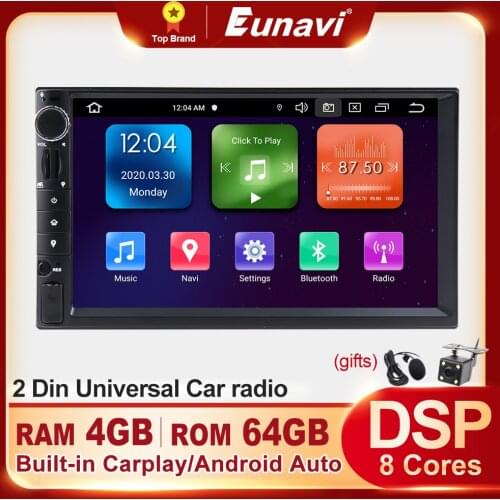 Eunavi Carplay Android auto Car Radio Multimedia Video Player Universal Stereo Audio DSP 4GB 64GB Navigation GPS 2 Din no DVD