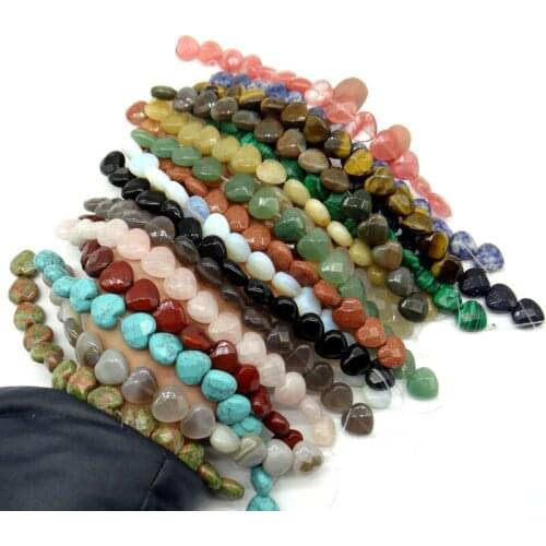 15mm Natural stone Quartz crystal Turquoises tiger eye Opal section heart beads for Diy Jewelry Making Necklace Accessories14pcs
