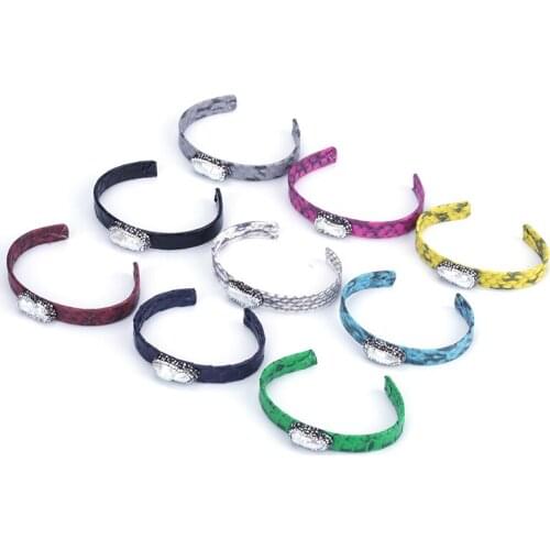 Natural Freshwater Pearl Beads Pave Rhinestone Charm Jewelry Multi Color Real Snake Leather Wrap Open Bracelet Cuff Bangle Women