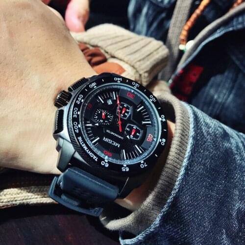 MEGIR Men Creative Fashion Analog Quartz Wristwatches Silicone Strap Waterproof Military Sports Watches Clock Relogio Masculino