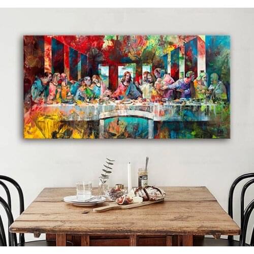 Graffiti Art Last Supper By Da Vinci Canvas Art Paintings Reproductions Classical Wall Art Christian Canvas Print for Home Decor