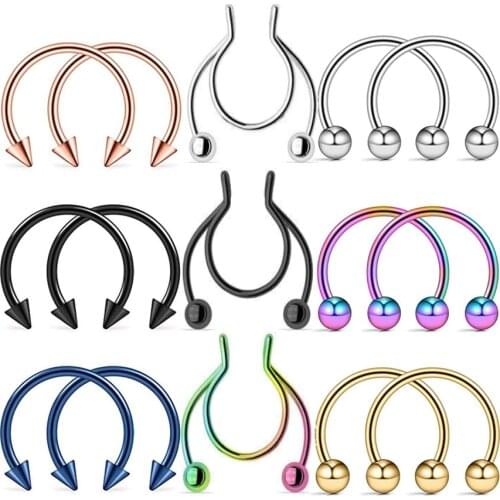 Surgical Stainless Steel Nose Ring Septum Horseshoe Hoop Earrings Ear Clip Lip Ring Hook Body Piercing Jewelry Punk Nose Rings