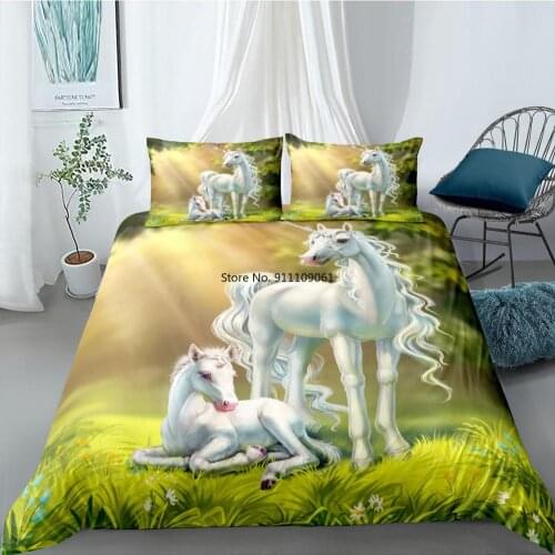 Dreamy Unicorn Bedding Set 3D Print Forest Fly Wing Horse Duvet Cover 220x240 Modern Bedclothes for Girls Kids Home Textiles