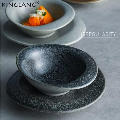 KINGLANG Irregular Nordic Black Color Stone Rice Bowl for Restaurant Pebbles Feeling Smooth Sauce Dish Tableware Art