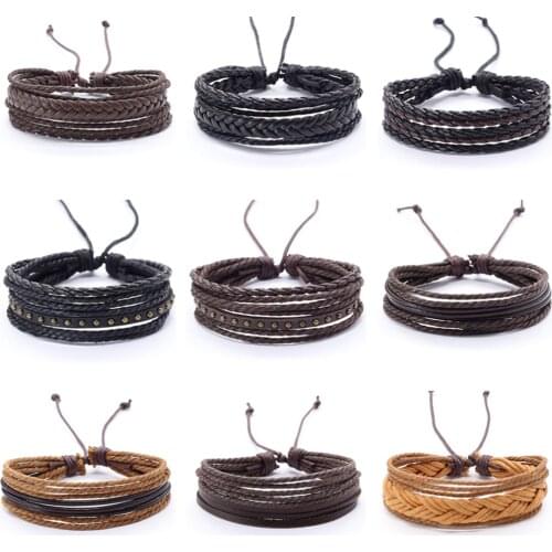 30 Styles Boho Punk Weave Wrap Multilayer Leather Bracelet Men Homme Accesorios Pulseras Mujer Bracelets for women Jewelry 2019