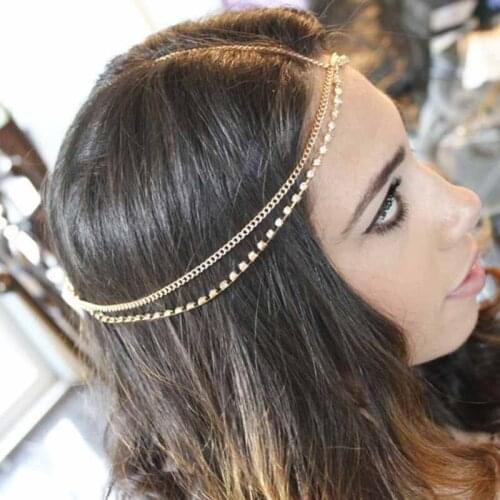 Fashion Women Head Jewelry Gold Rhinestone Zircon Head Hair Chain Wedding Bridal Hair Accessories Charm Gold Headband Bijoux