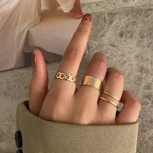 Minimalism Punk Gold Color Width Rings Set for Women 2021 Hip Pop Simple Circular Opening Joint Ring Statement Finger Jewelry