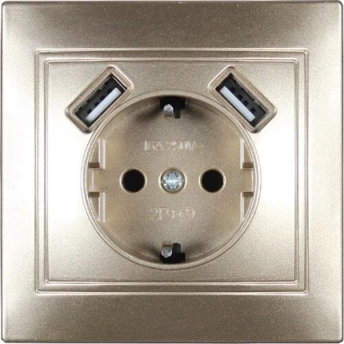 USB Wall Socket charger Free shipping Double USB Port 5V 2A usb wall outlet high quality Gold color L4-01