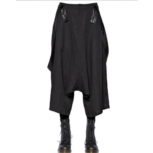 New mens clothing Hair Stylist GD Fashion Loose low crotch cross trousers Broad leg straps pants plus size costumes