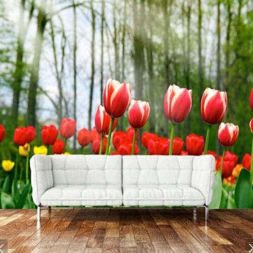 Natural landscape wallpaper, tulip flower murals for the living room sofa flower shop background wallpaper modern art murals