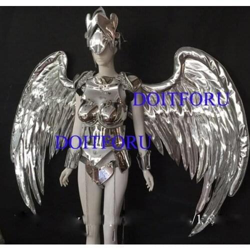 Silver Color Mirror Clothes Victoria Dance Catwalk Shows Wings Women Stage Performance Ballrooom Costume Dancer DJ Singer Suit