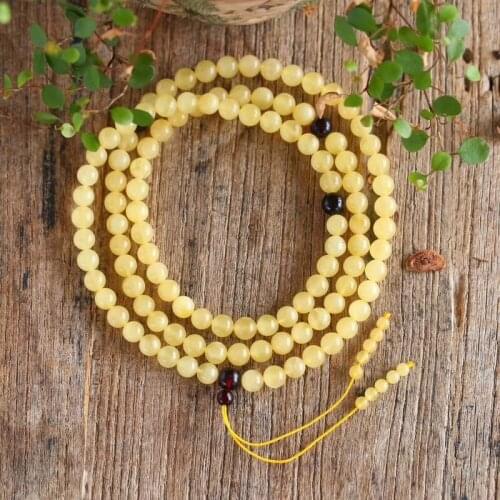 Wholesale Natural Baltic White Nectar Yellow Amber 108 Prayer Beads 6.5mm+ Round Buddhist Mala Certificated Amber