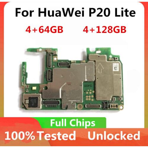 Motherboard For HuaWei P20 Lite Original Unlocked Logic Board Mainboard 4+64gb 128gb With Full Chips With Android OS Full Tested
