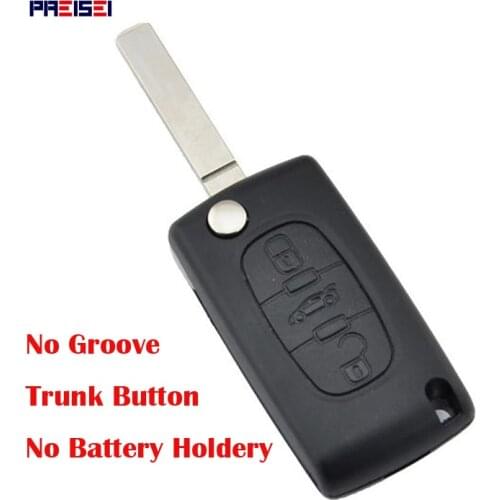 PREISEI 3 Button CE0523 Flip Remote Car Key Case Cover Fob For Peugeot 307 407 Key Replacements Blade No Groove